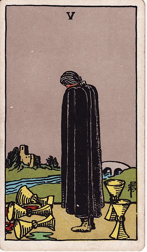 Five Of Cups Tarot Card: Upright, Reversed & Spread Meanings — Rider-Waite-Smith tarot card