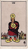 Four Of Pentacles Tarot Card: Upright, Reversed & Spread Meanings — Rider-Waite-Smith tarot card