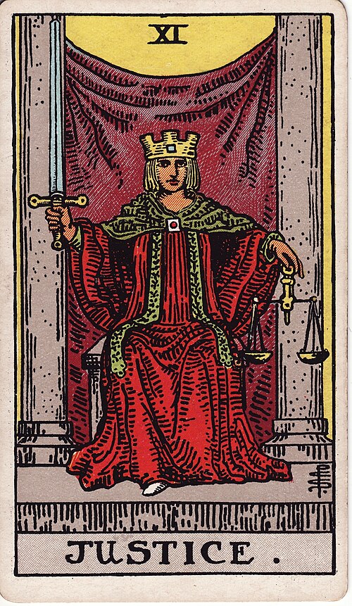 Justice Tarot Card: Upright, Reversed & Spread Meanings — Rider-Waite-Smith tarot card