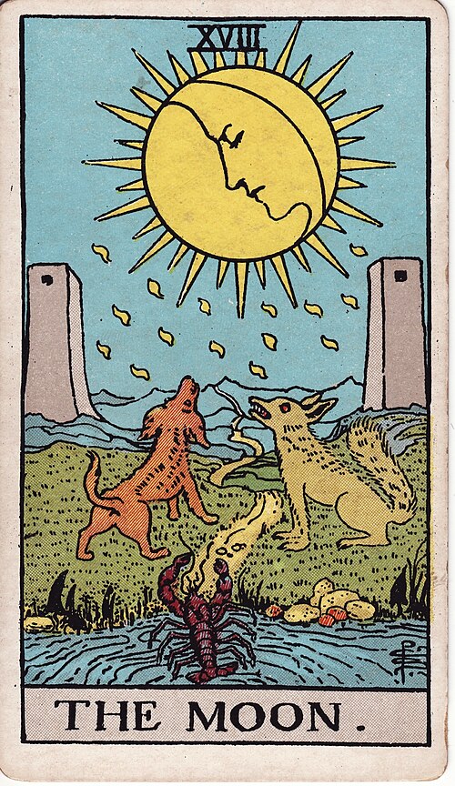 The Moon Tarot Card: Upright, Reversed & Spread Meanings — Rider-Waite-Smith tarot card