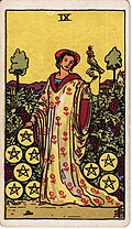 Nine Of Pentacles Tarot Card: Upright, Reversed & Spread Meanings — Rider-Waite-Smith tarot card