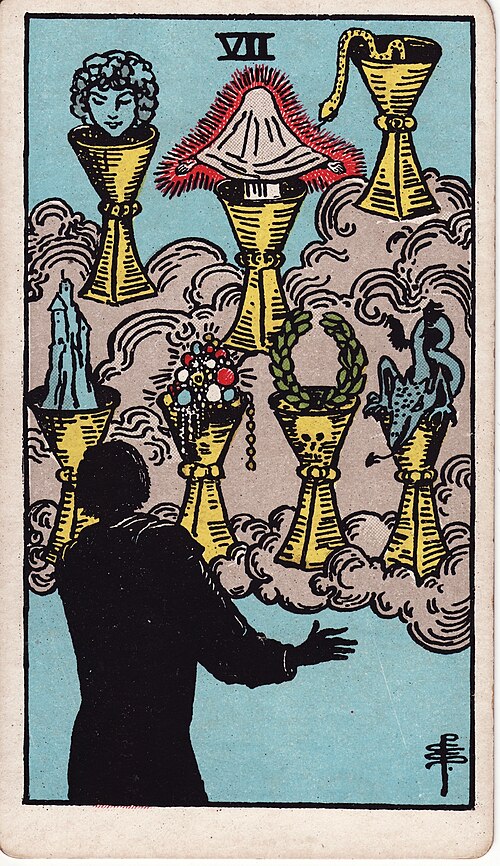 Seven Of Cups Tarot Card: Upright, Reversed & Spread Meanings — Rider-Waite-Smith tarot card