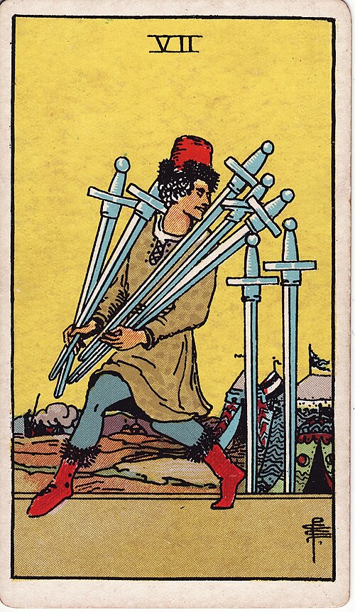 Seven Of Swords Tarot Card: Upright, Reversed & Spread Meanings — Rider-Waite-Smith tarot card
