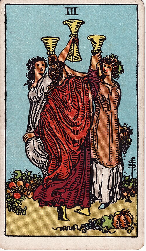 Three Of Cups Tarot Card: Upright, Reversed & Spread Meanings — Rider-Waite-Smith tarot card
